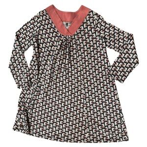 Tea Collection Coral Trim Dress with Navy Unicorn Print